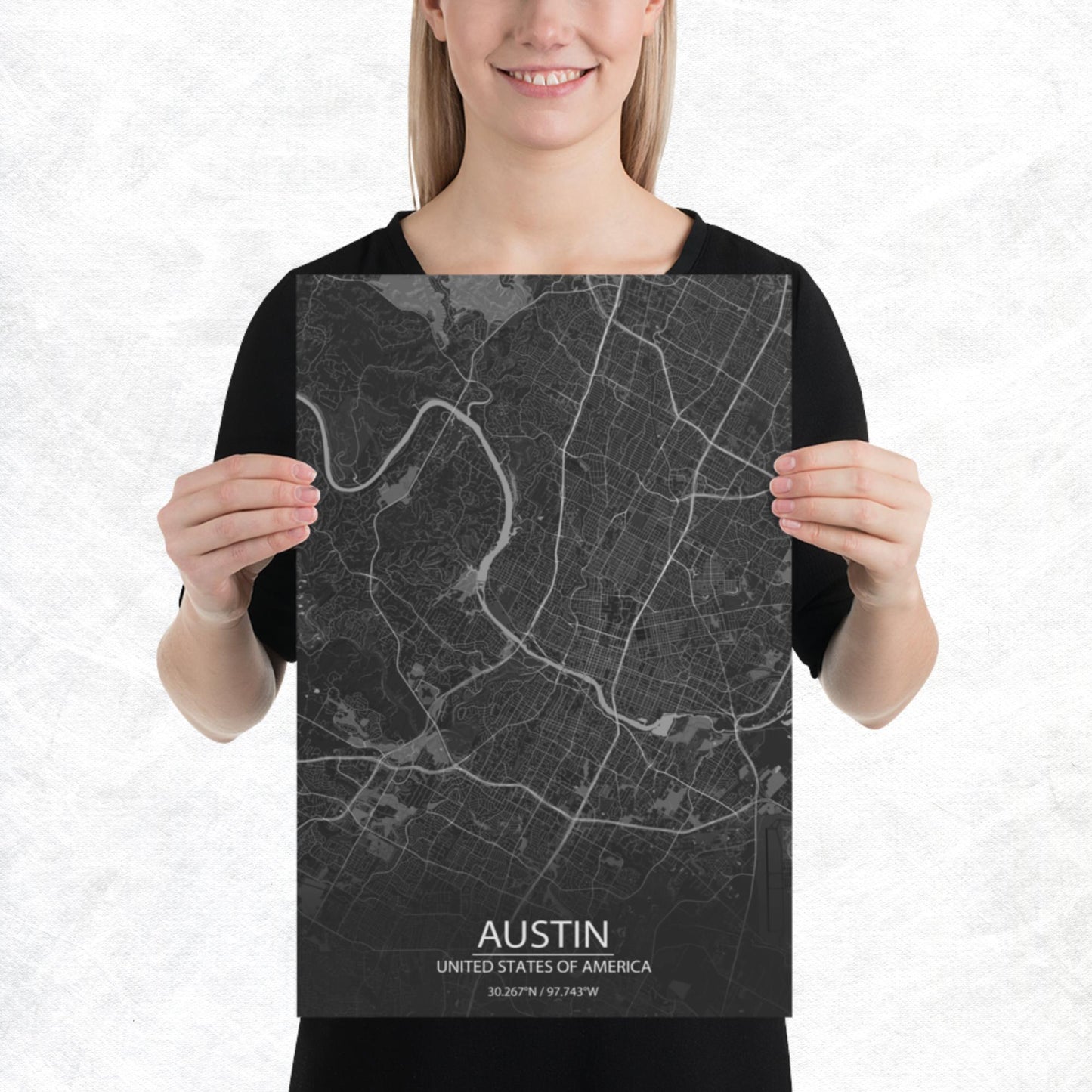 Austin Dark Grey Paper Map