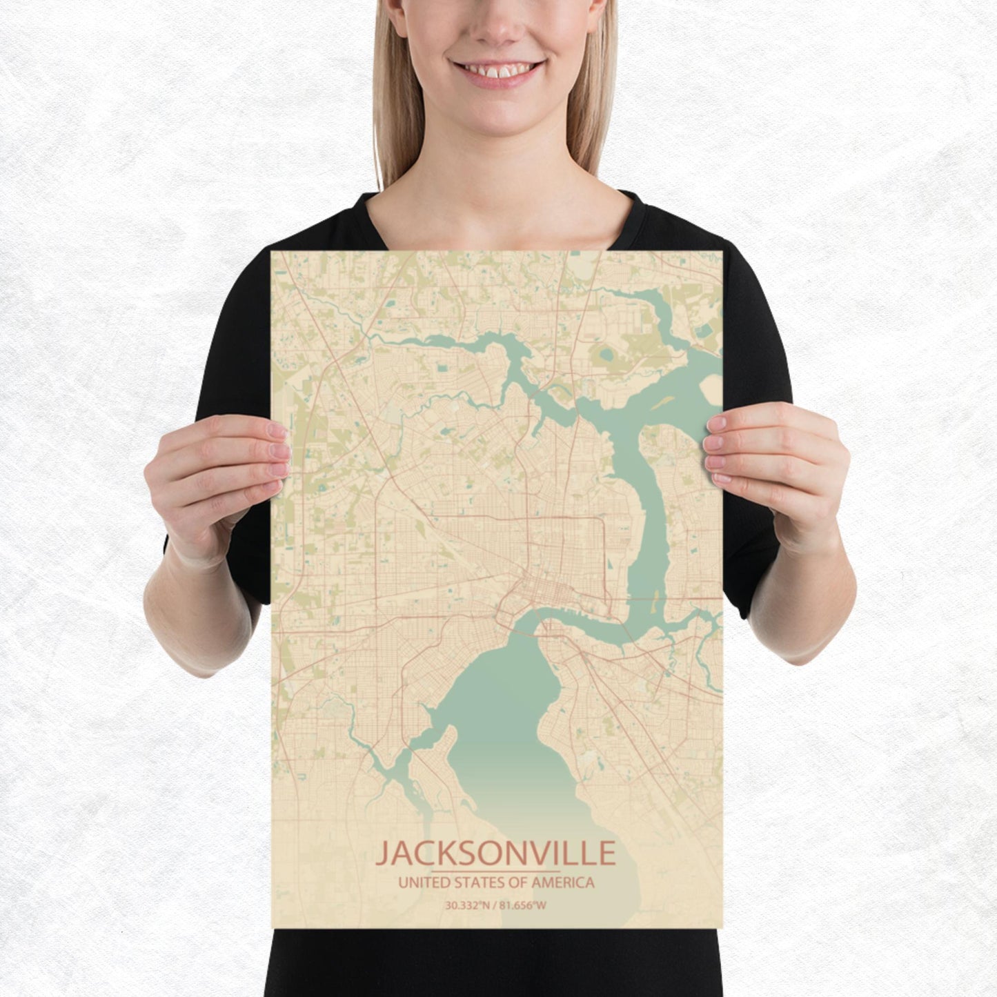 Jacksonville Vintage Style Paper Map