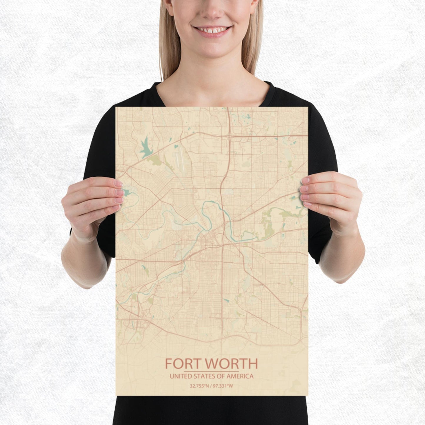 Fort Worth Vintage Style Paper Map