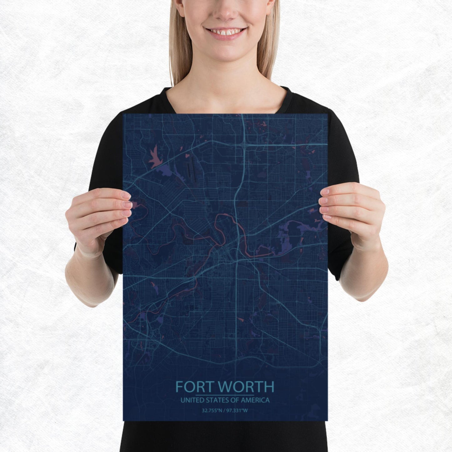 Fort Worth Blue and Purple Paper Map