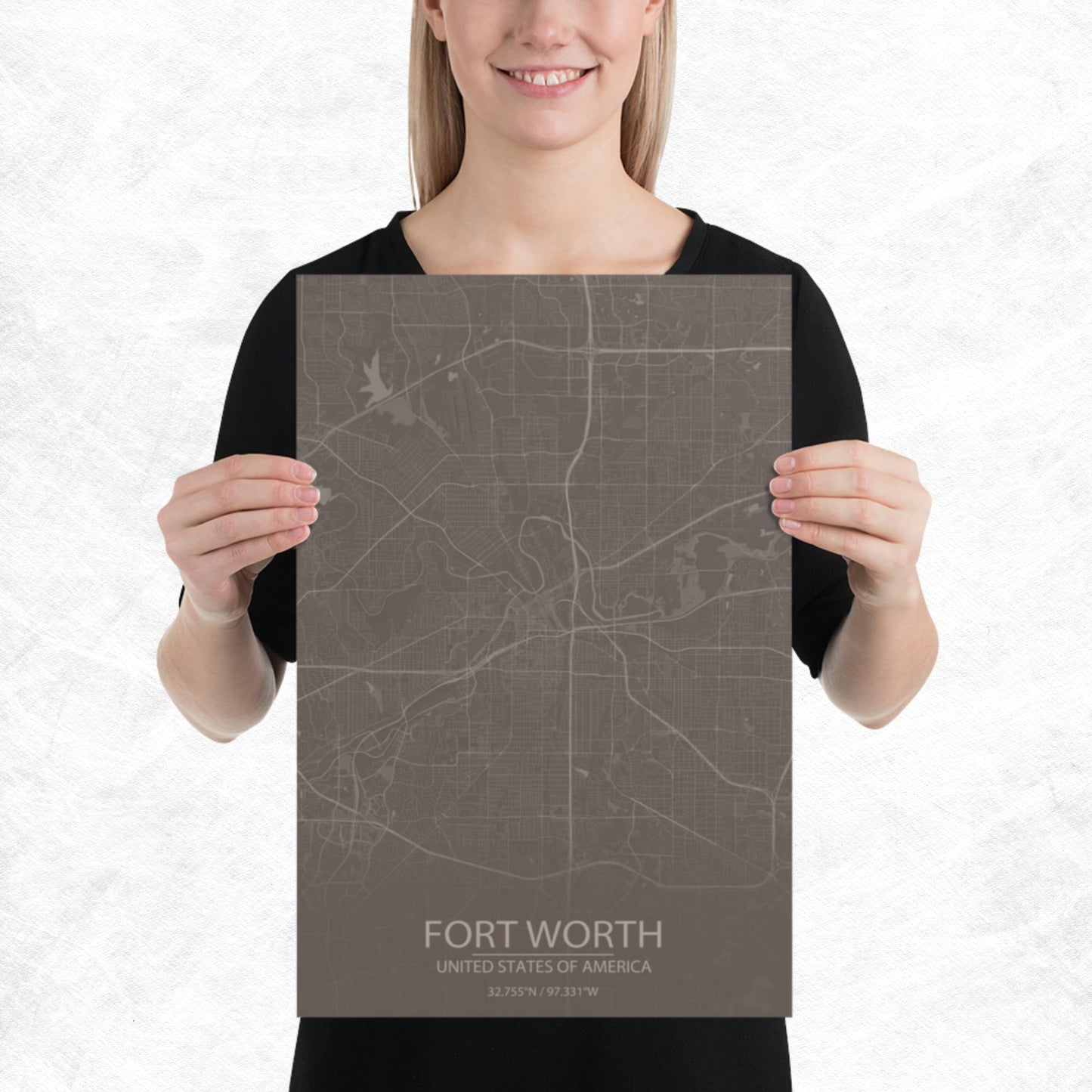 Fort Worth Brown and Grey Paper Map