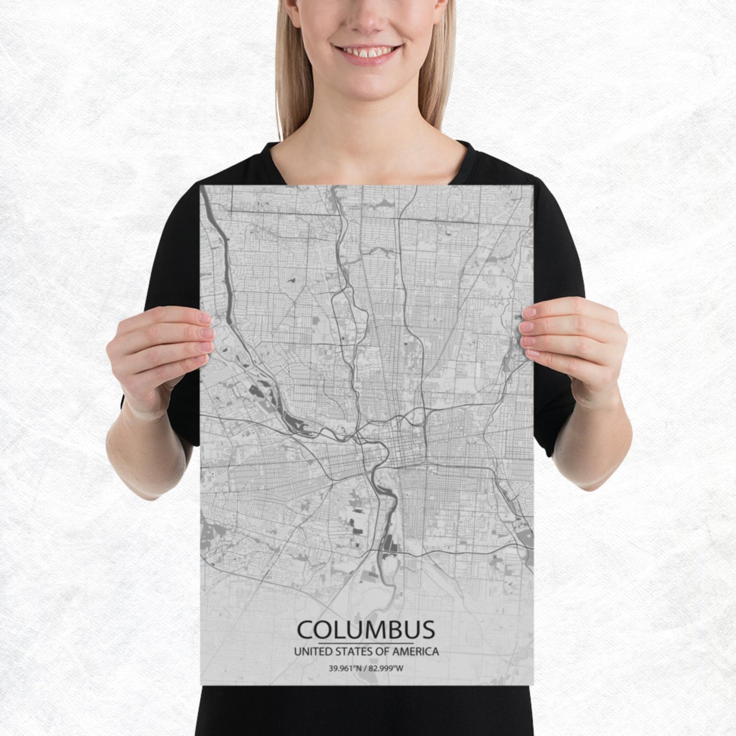 Columbus Light Grey Paper Map