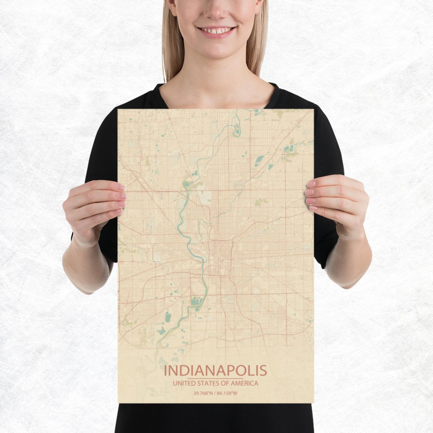 Indianapolis Vintage Style Paper Map