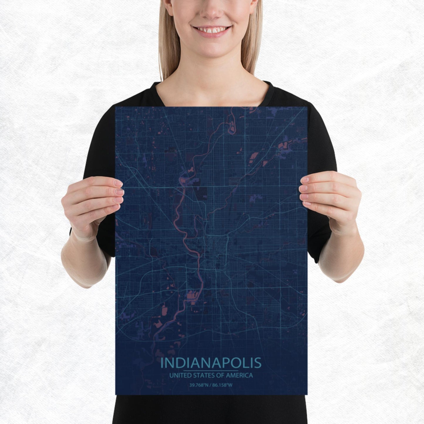 Indianapolis Blue and Purple Paper Map