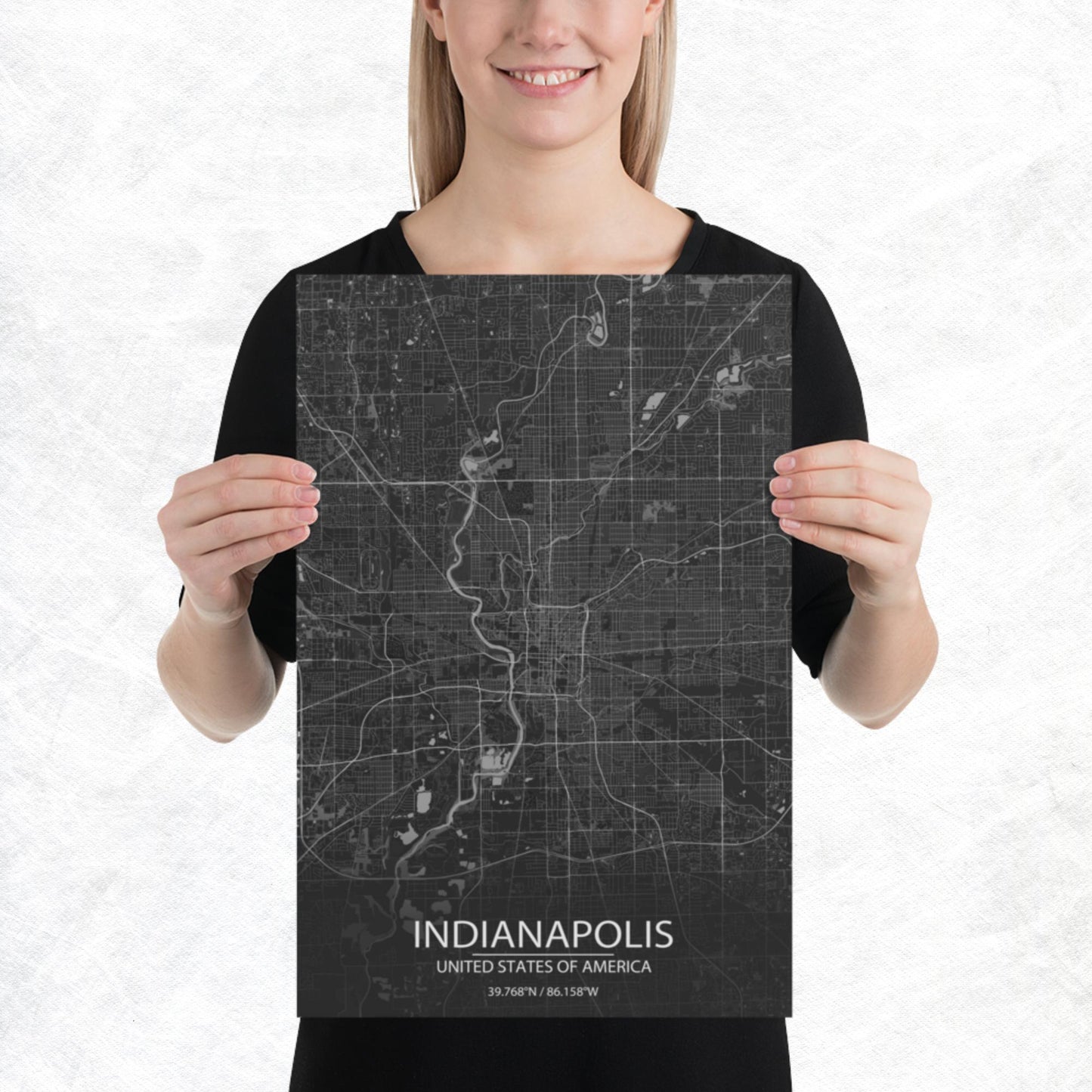 Indianapolis Dark Grey Paper Map