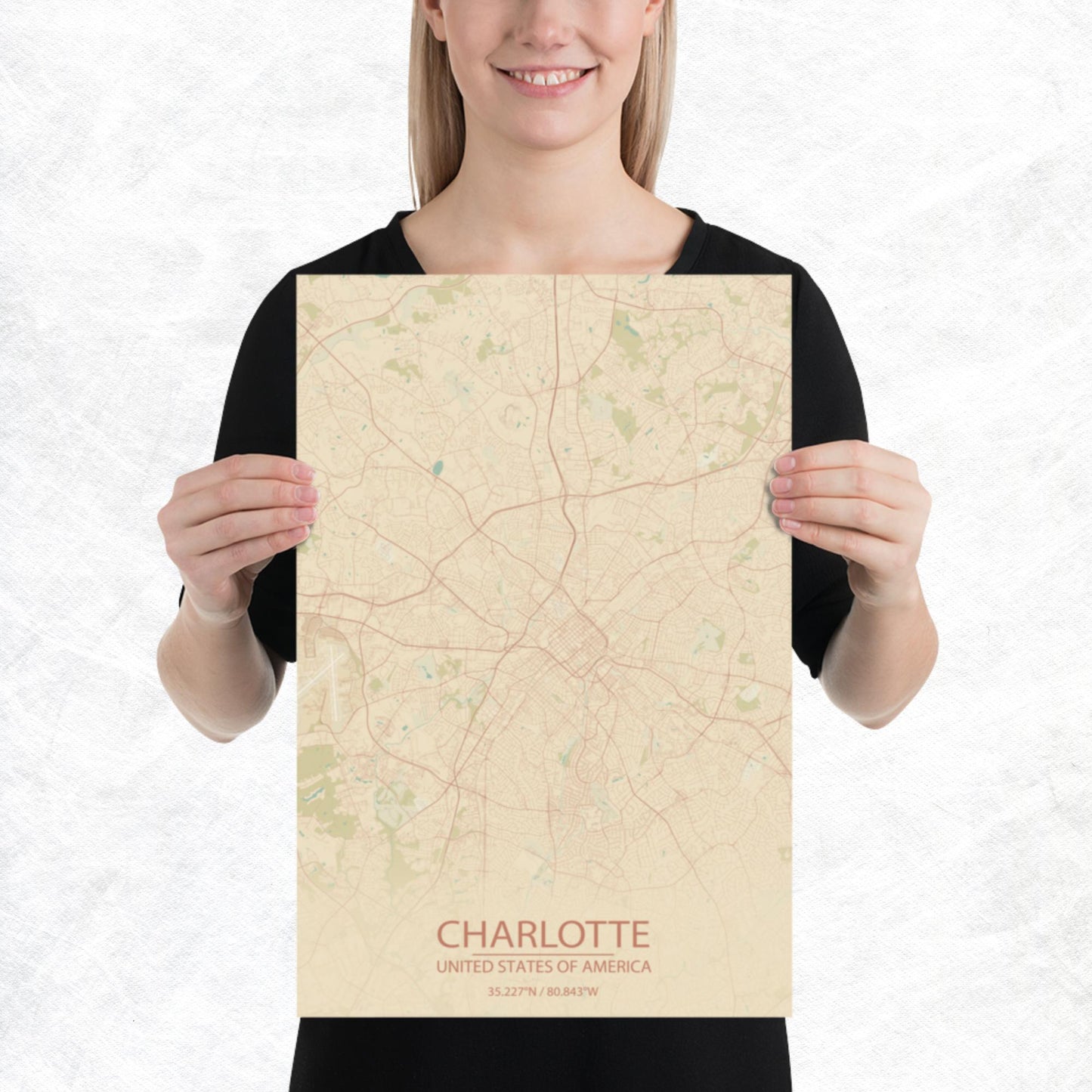 Charlotte Vintage Style Paper Map