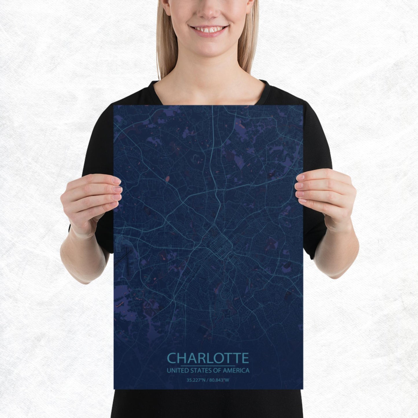 Charlotte Blue and Purple Paper Map