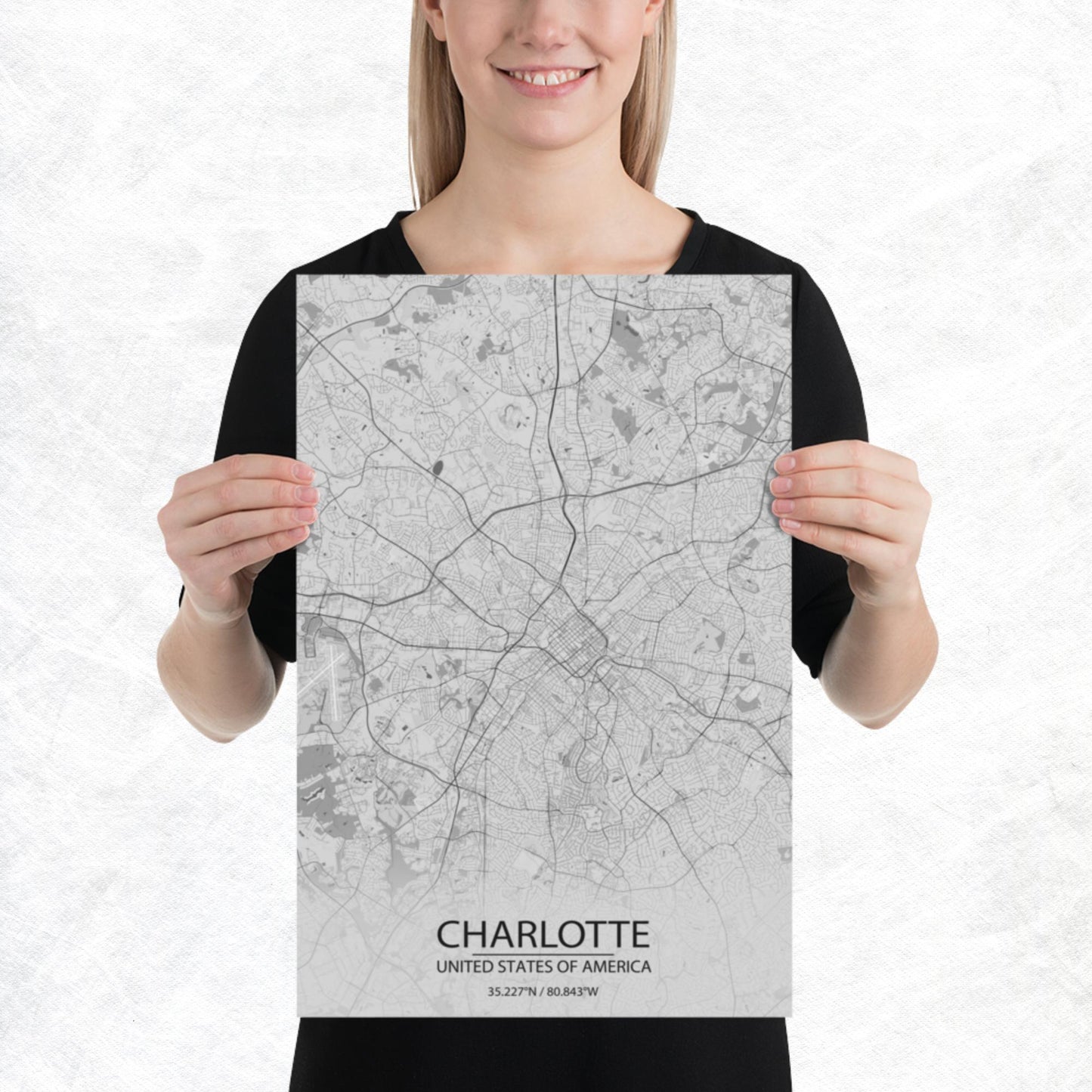 Charlotte Light Grey Paper Map