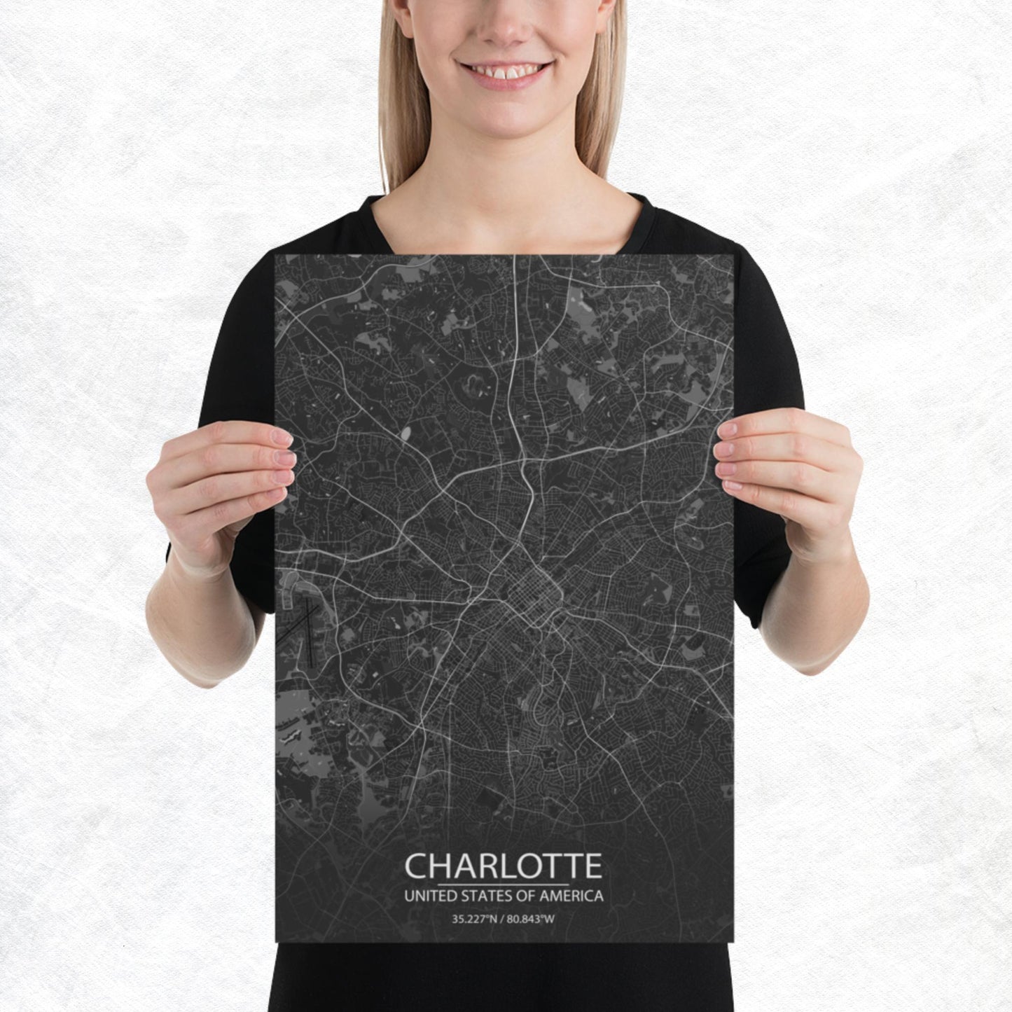 Charlotte Dark Grey Paper Map