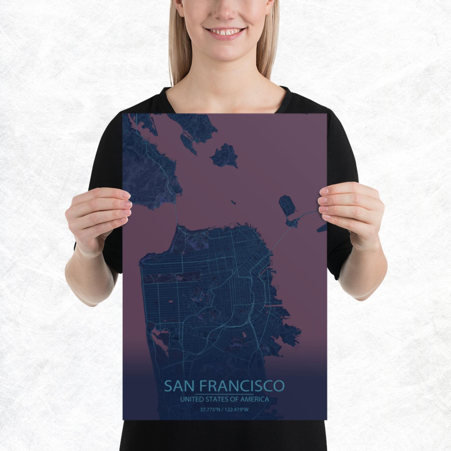 San Francisco Blue and Purple Paper Map