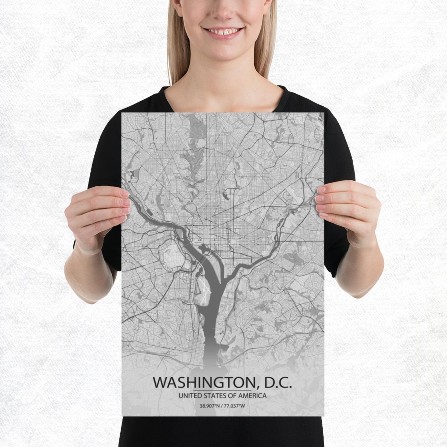 Washington, D.C. Light Grey Paper Map