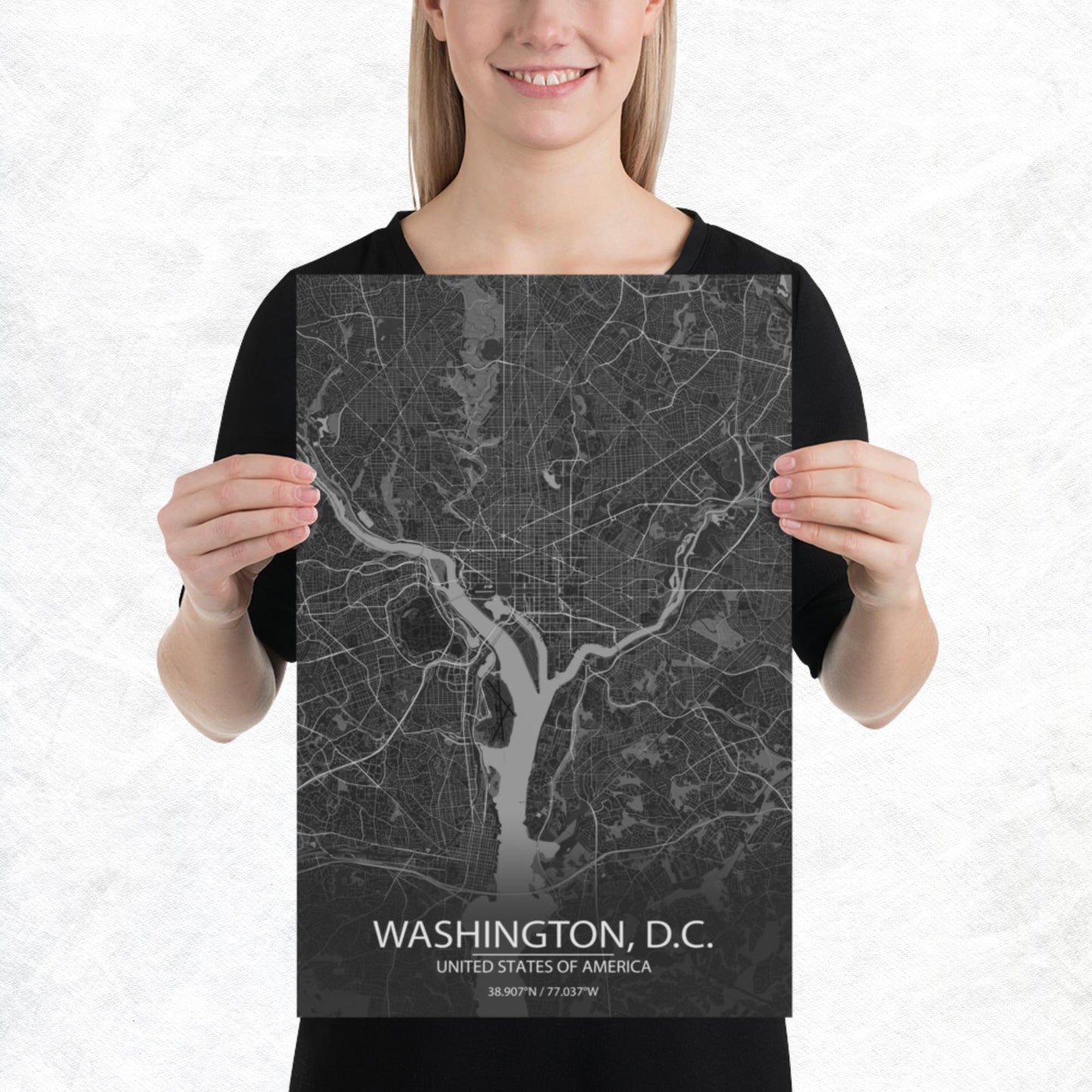 Washington, D.C. Dark Grey Paper Map