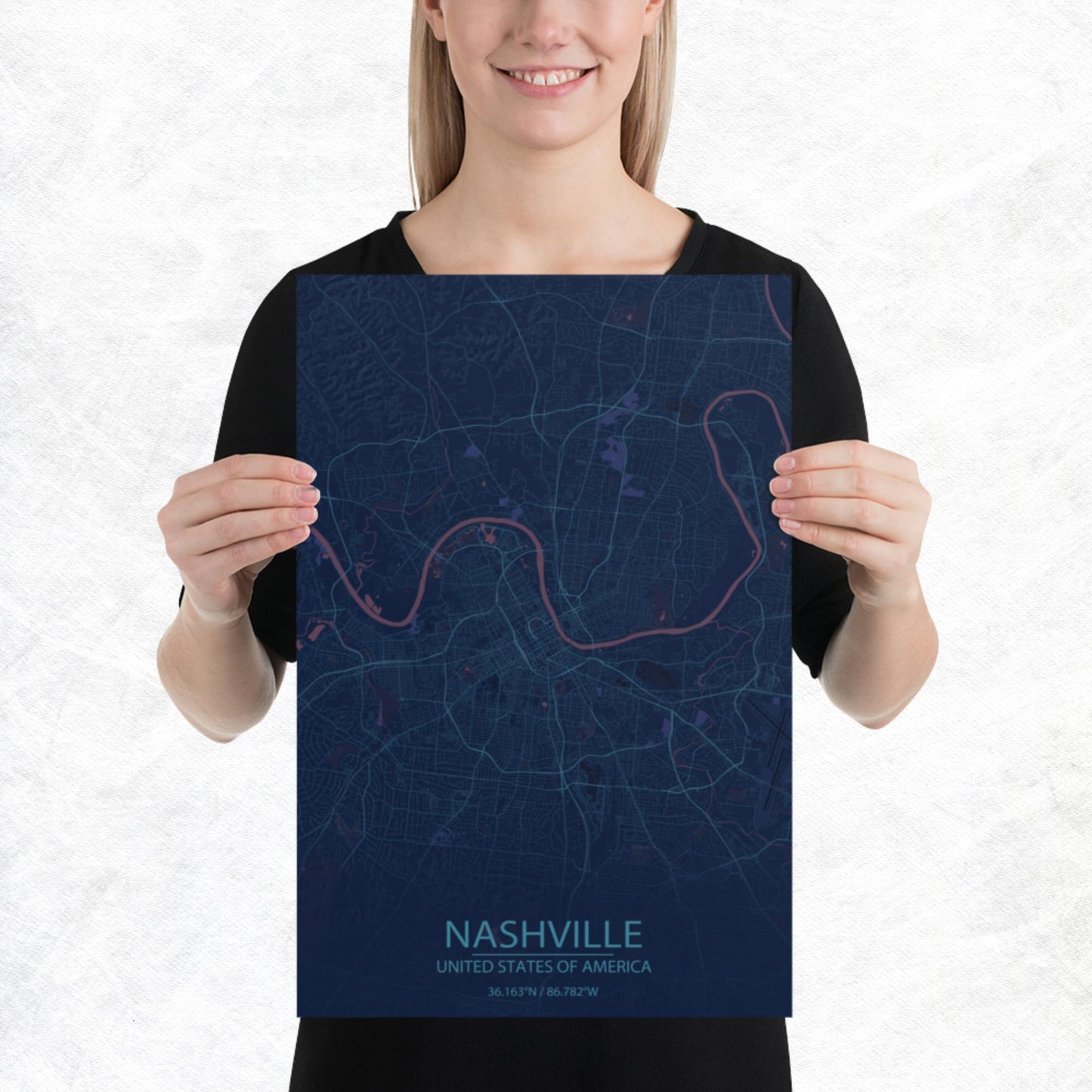 Nashville Blue and Purple Paper Map