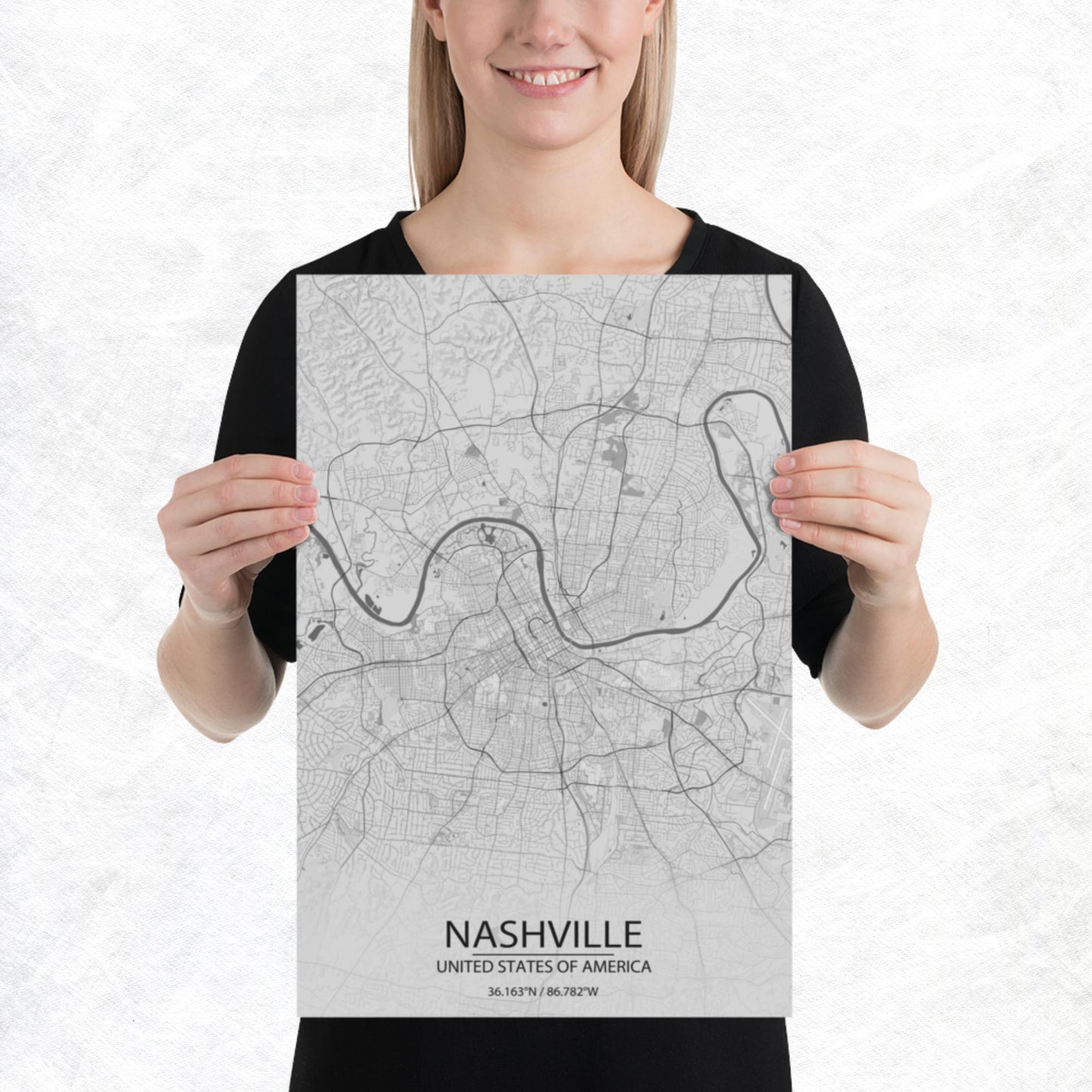 Nashville Light Grey Paper Map