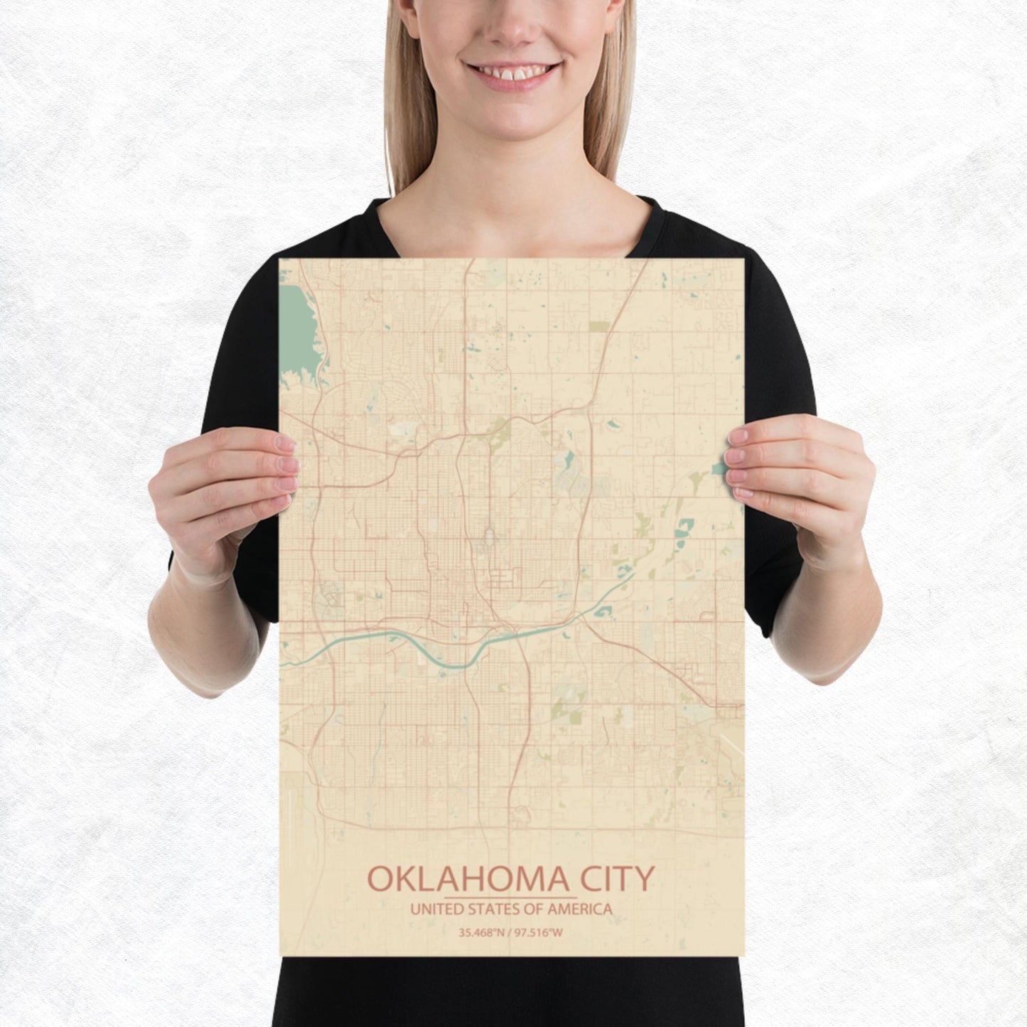 Oklahoma City Vintage Style Paper Map