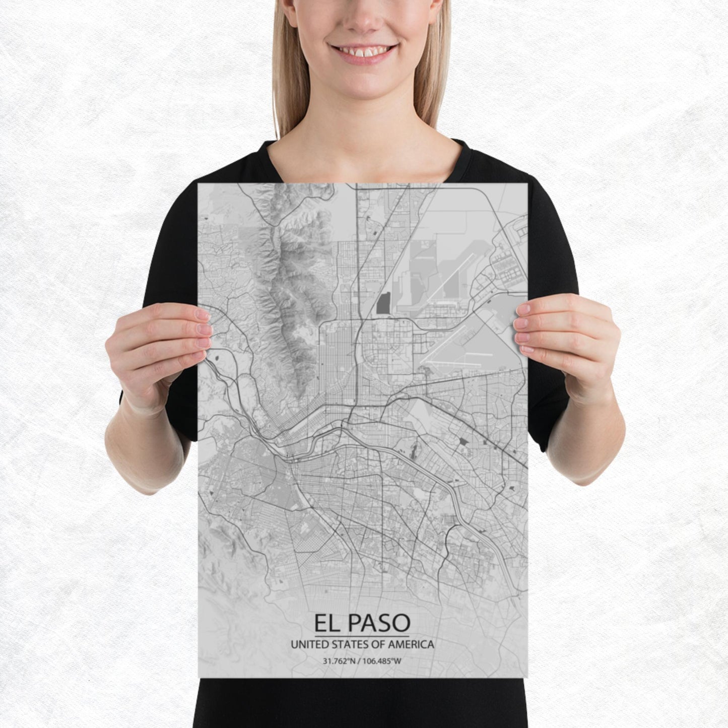 El Paso Light Grey Paper Map