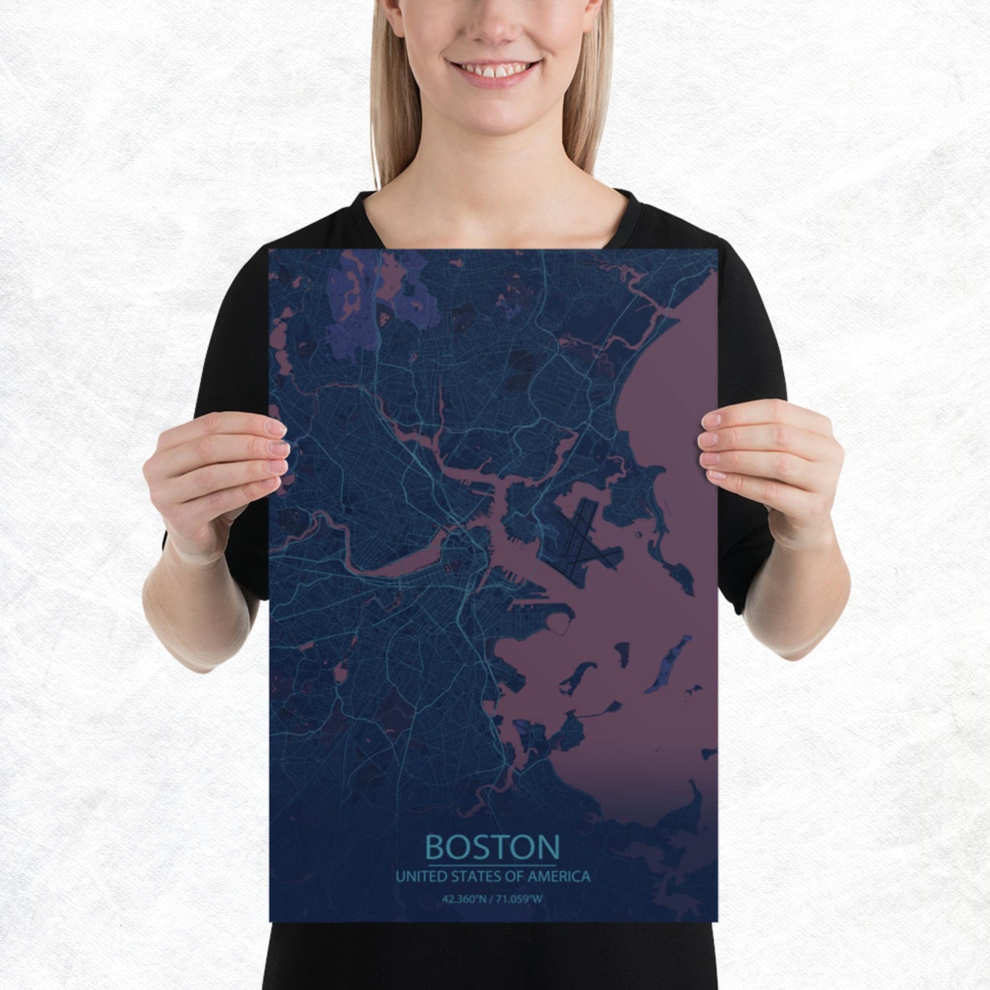 Boston Blue and Purple Paper Map