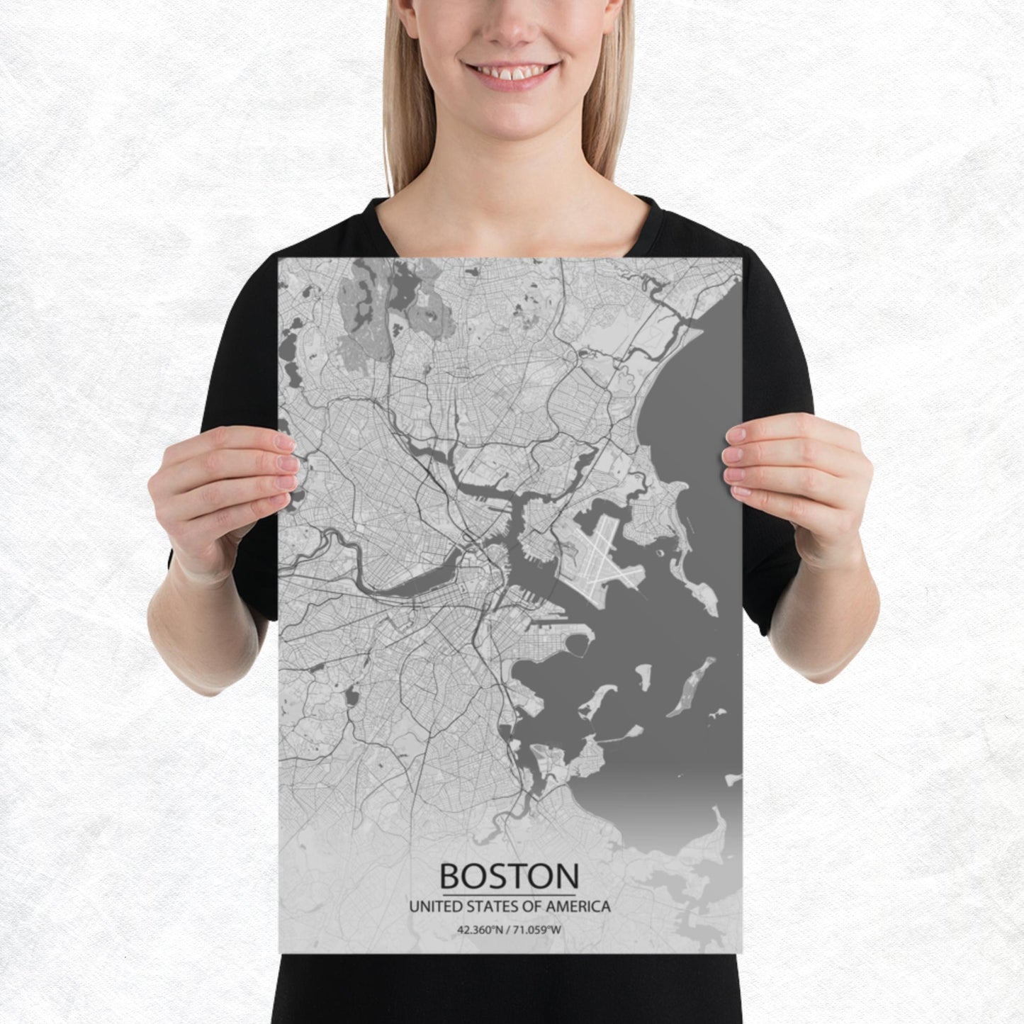 Boston Light Grey Paper Map