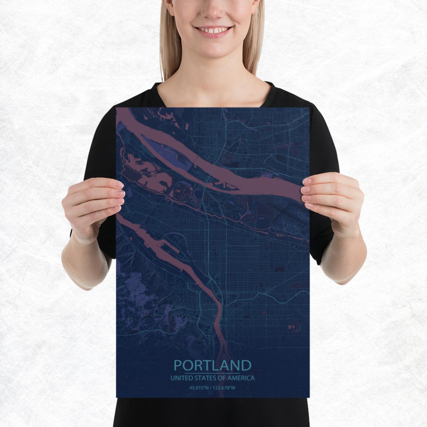 Portland Blue and Purple Paper Map