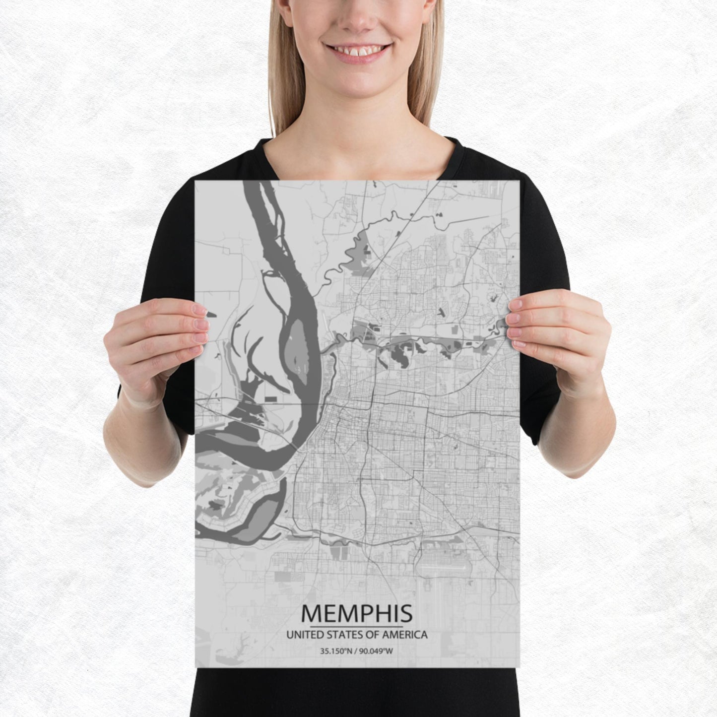 Memphis Light Grey Paper Map