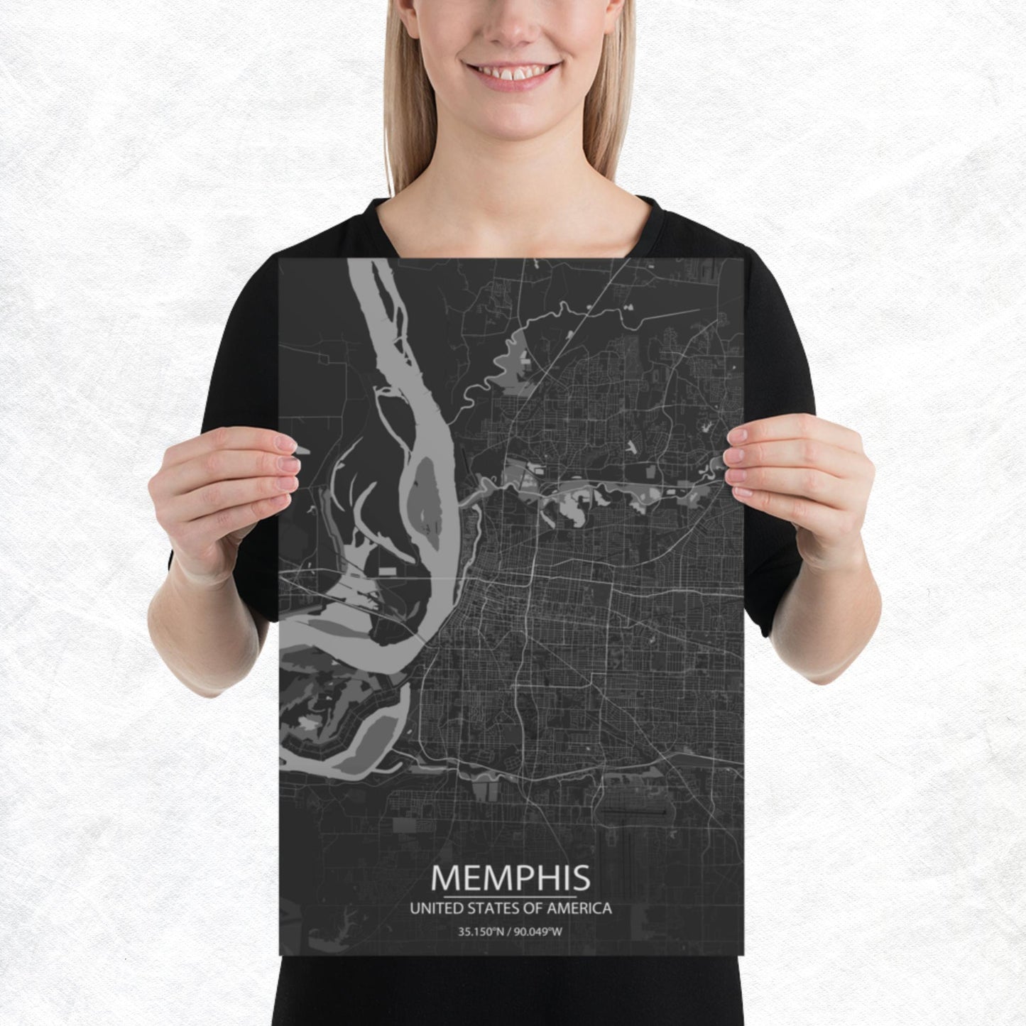 Memphis Dark Grey Paper Map