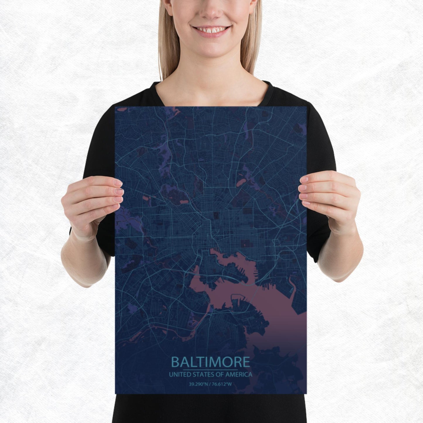 Baltimore Blue and Purple Paper Map