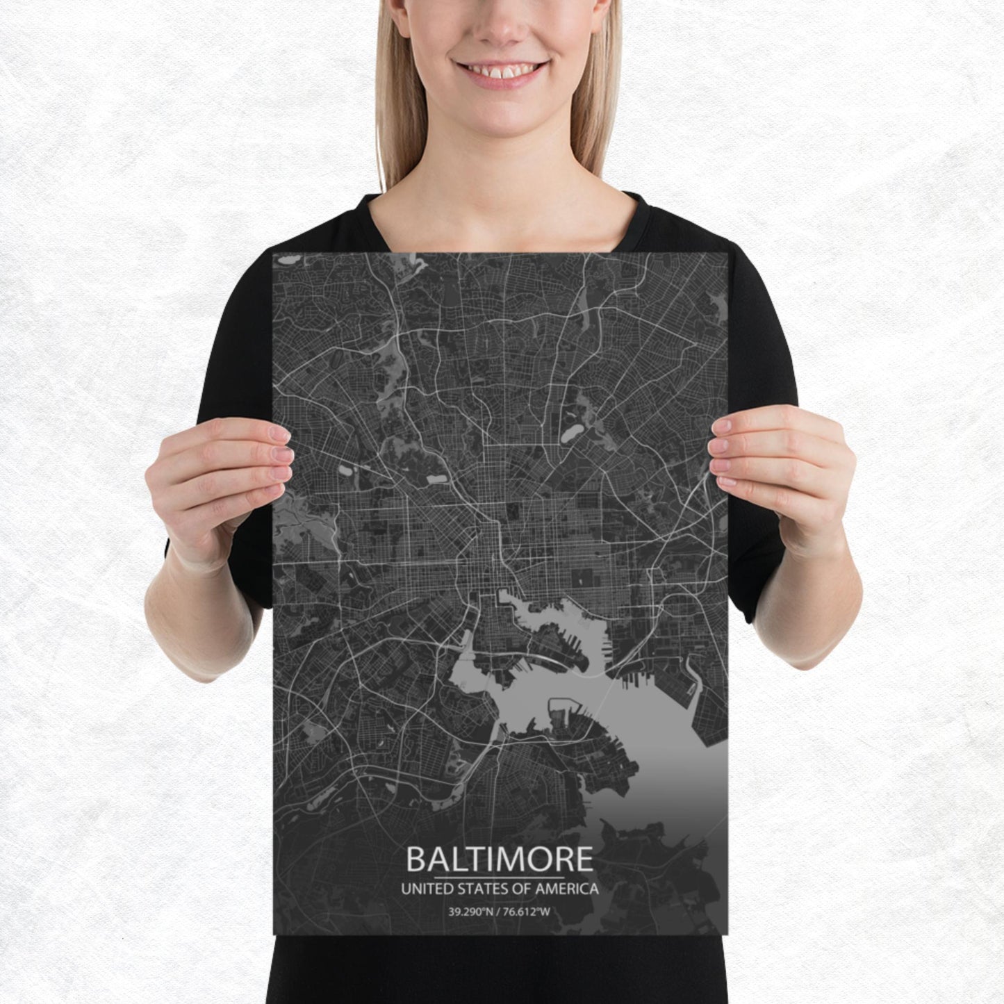 Baltimore Dark Grey Paper Map