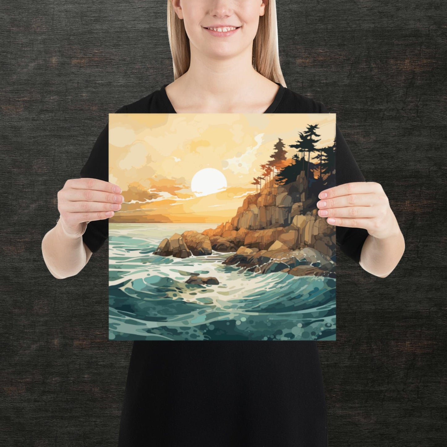 Ocean Rocks Sunset Paper Poster