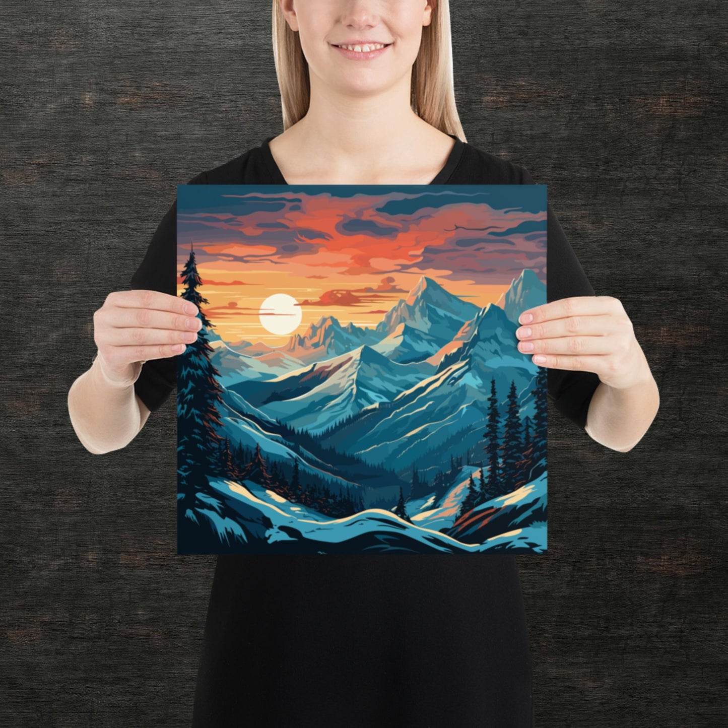 Snowy Mountain Sunset Paper Poster