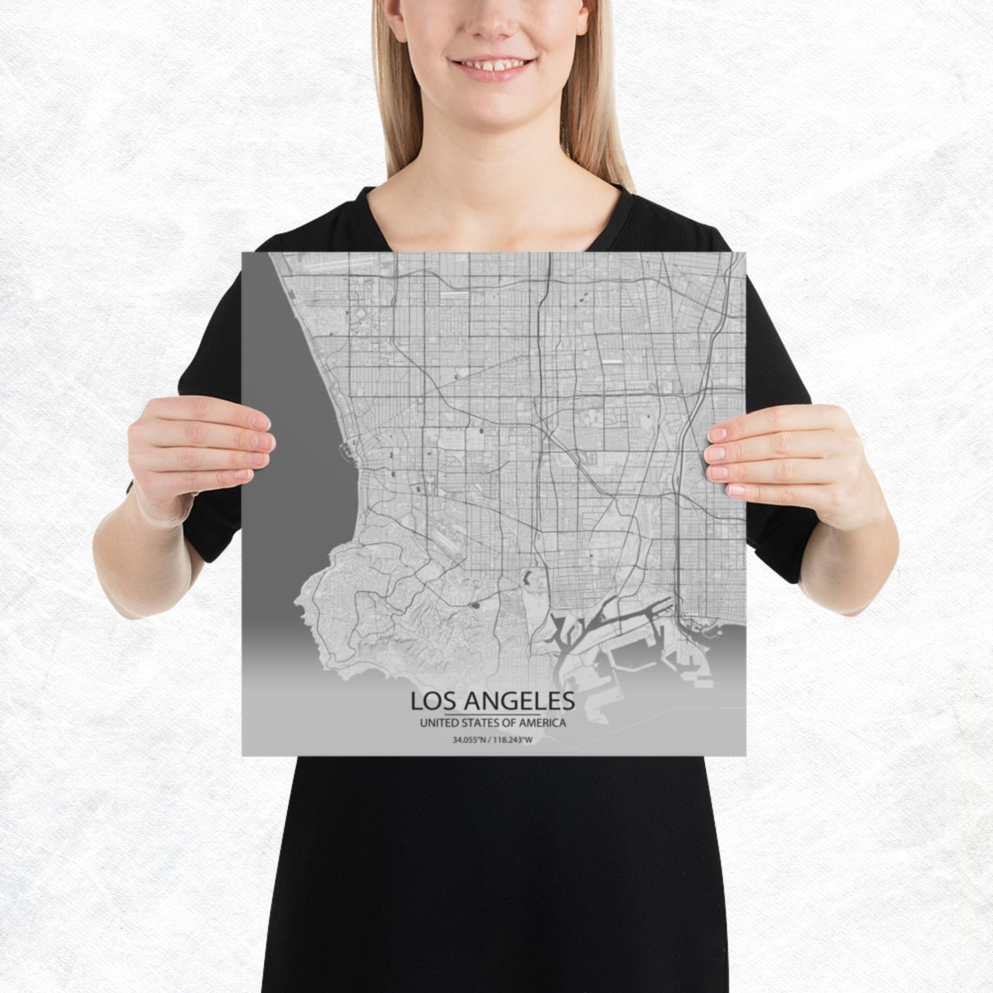 Los Angeles Light Grey Paper Map