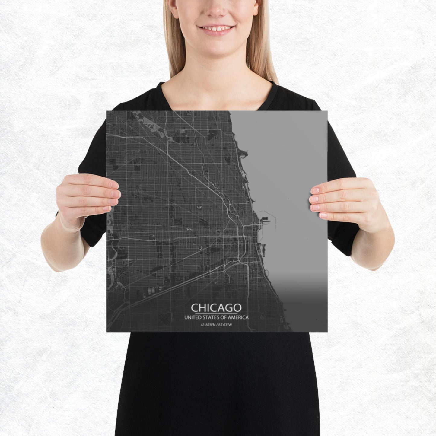 Chicago Dark Grey Paper Map