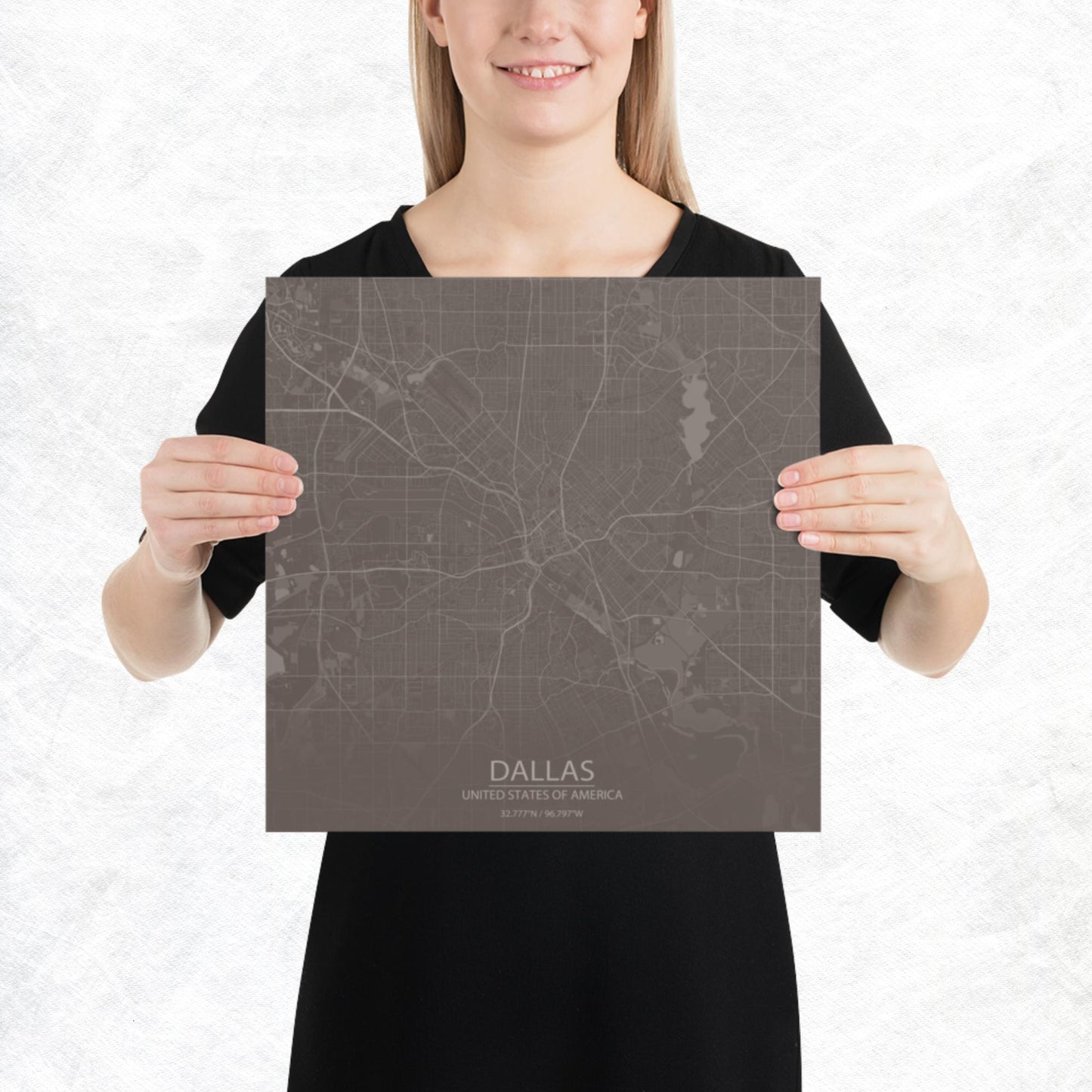 Dallas Brown and Grey Paper Map