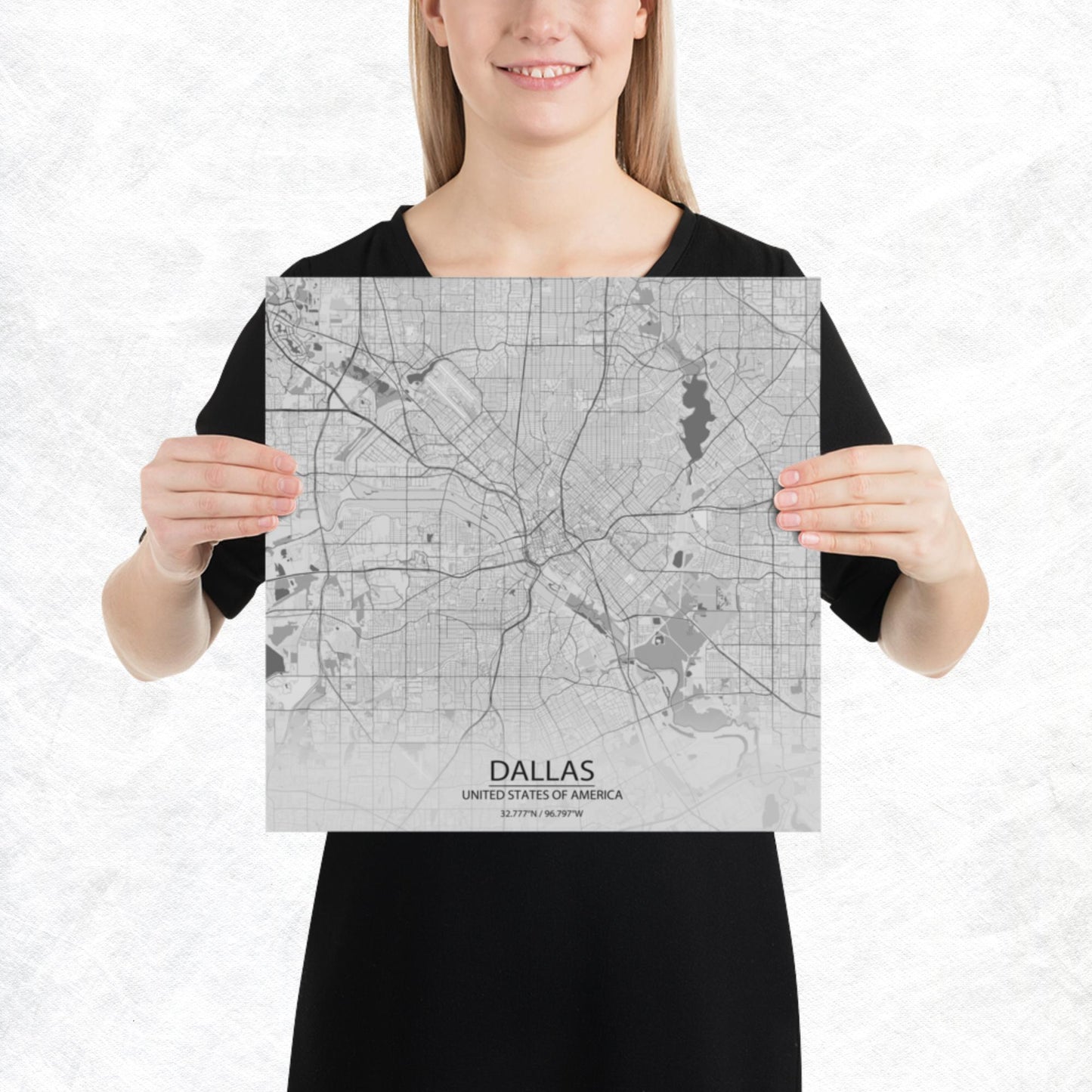 Dallas Light Grey Paper Map