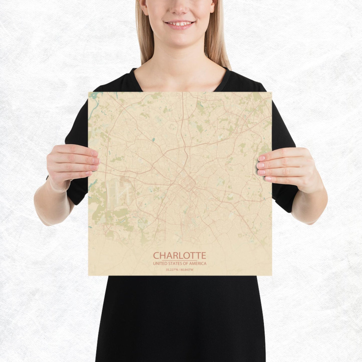 Charlotte Vintage Style Paper Map