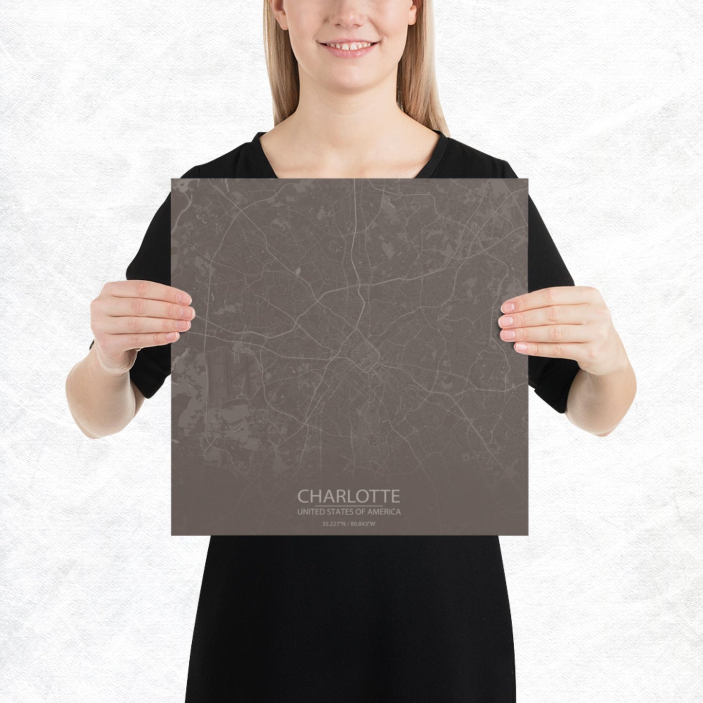 Charlotte Brown and Grey Paper Map