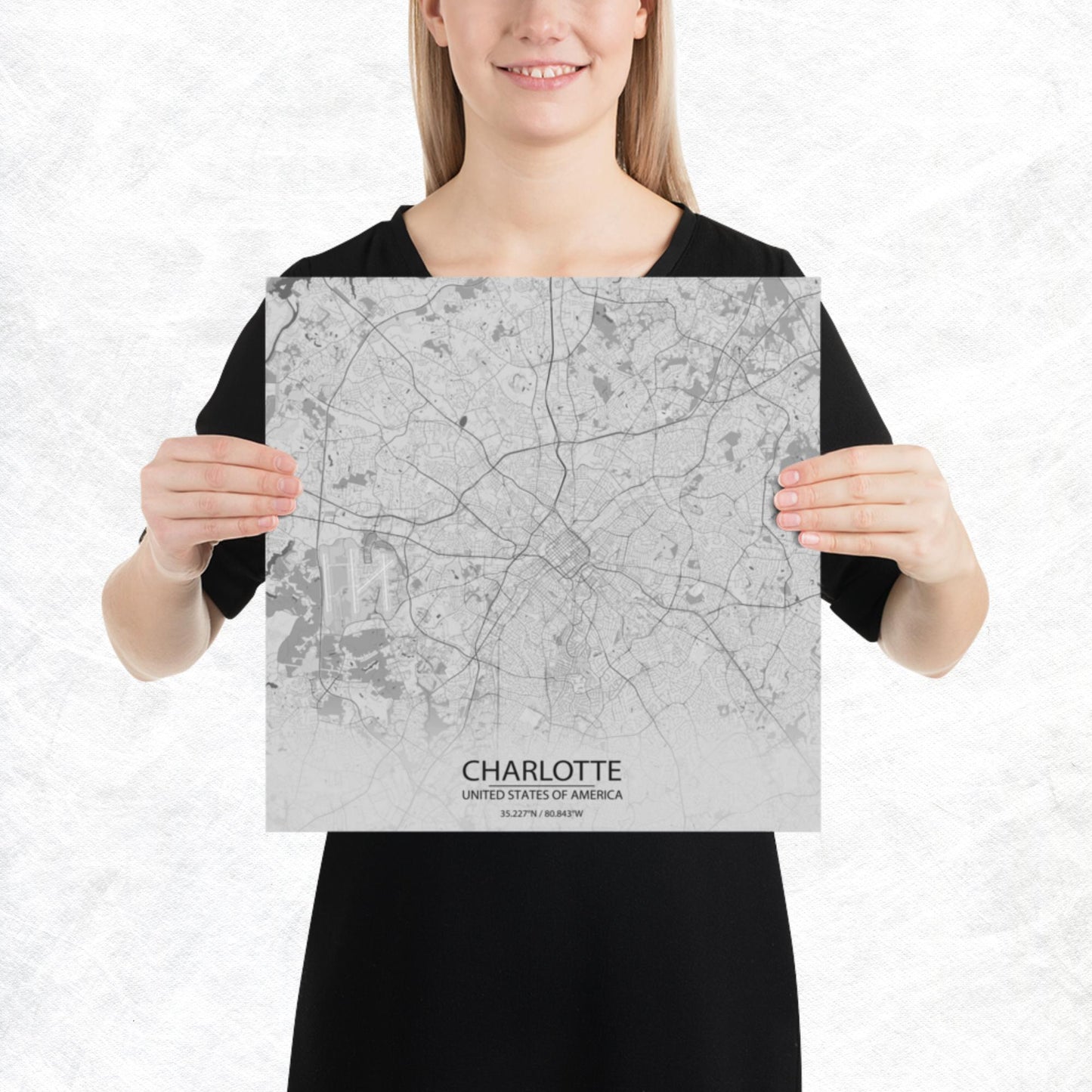 Charlotte Light Grey Paper Map