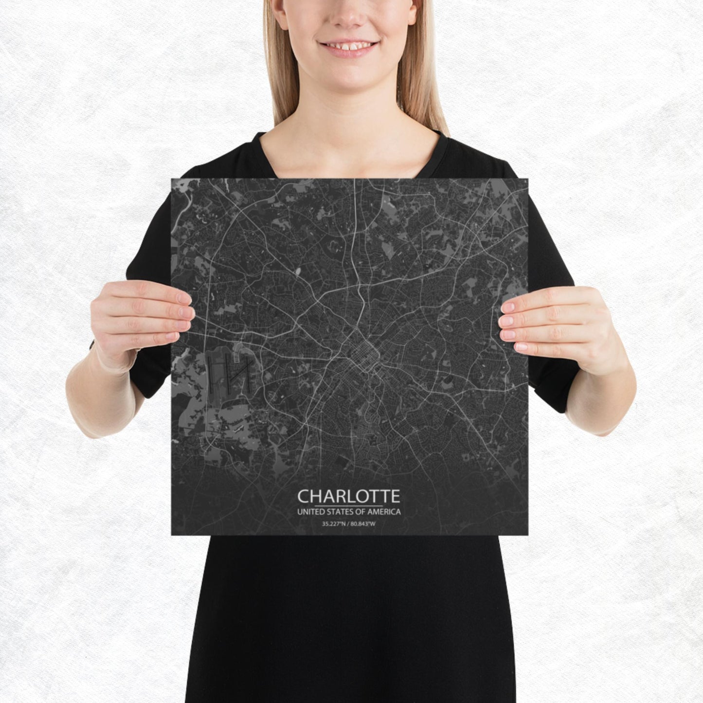 Charlotte Dark Grey Paper Map