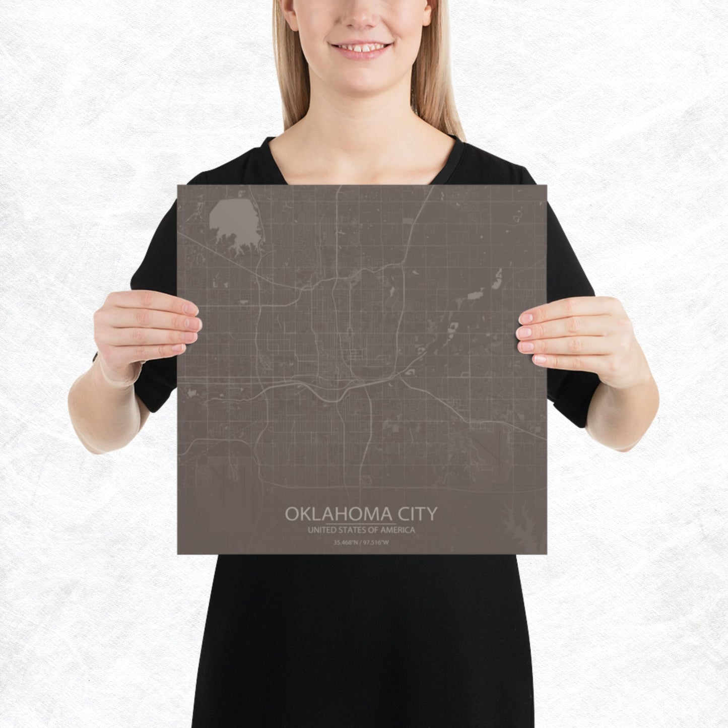 Oklahoma City Brown and Grey Paper Map