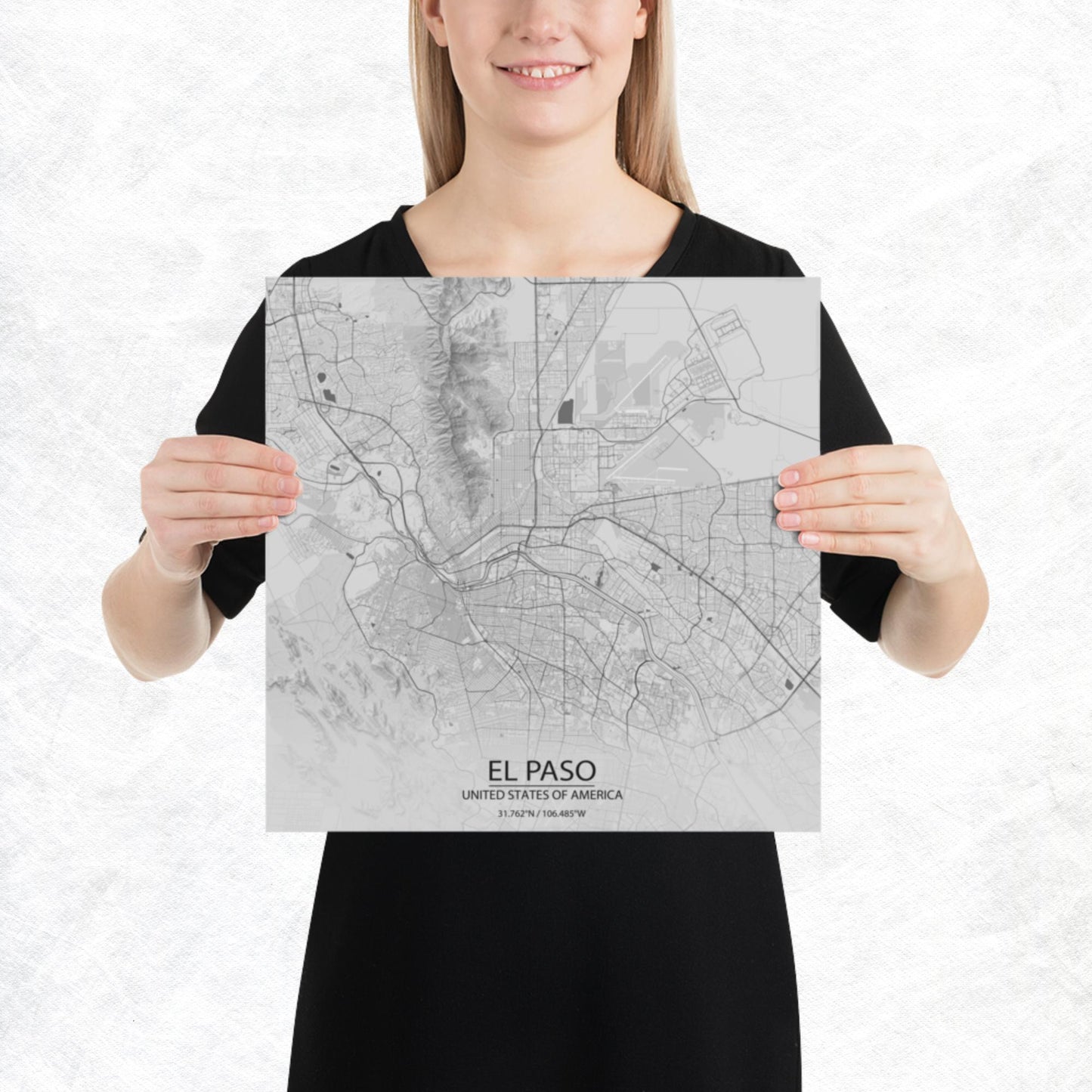 El Paso Light Grey Paper Map