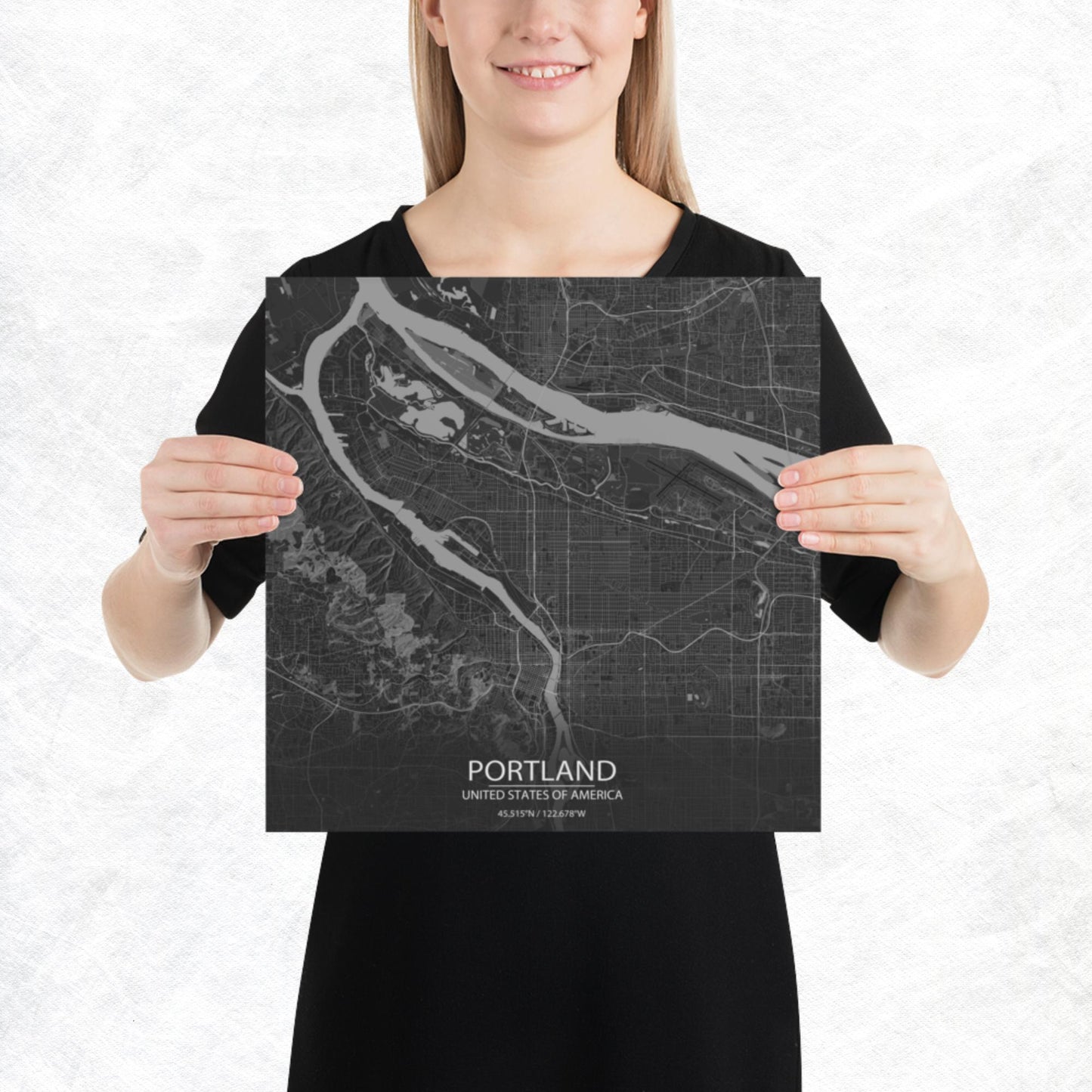 Portland Dark Grey Paper Map