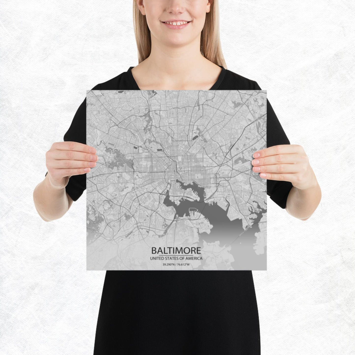 Baltimore Light Grey Paper Map