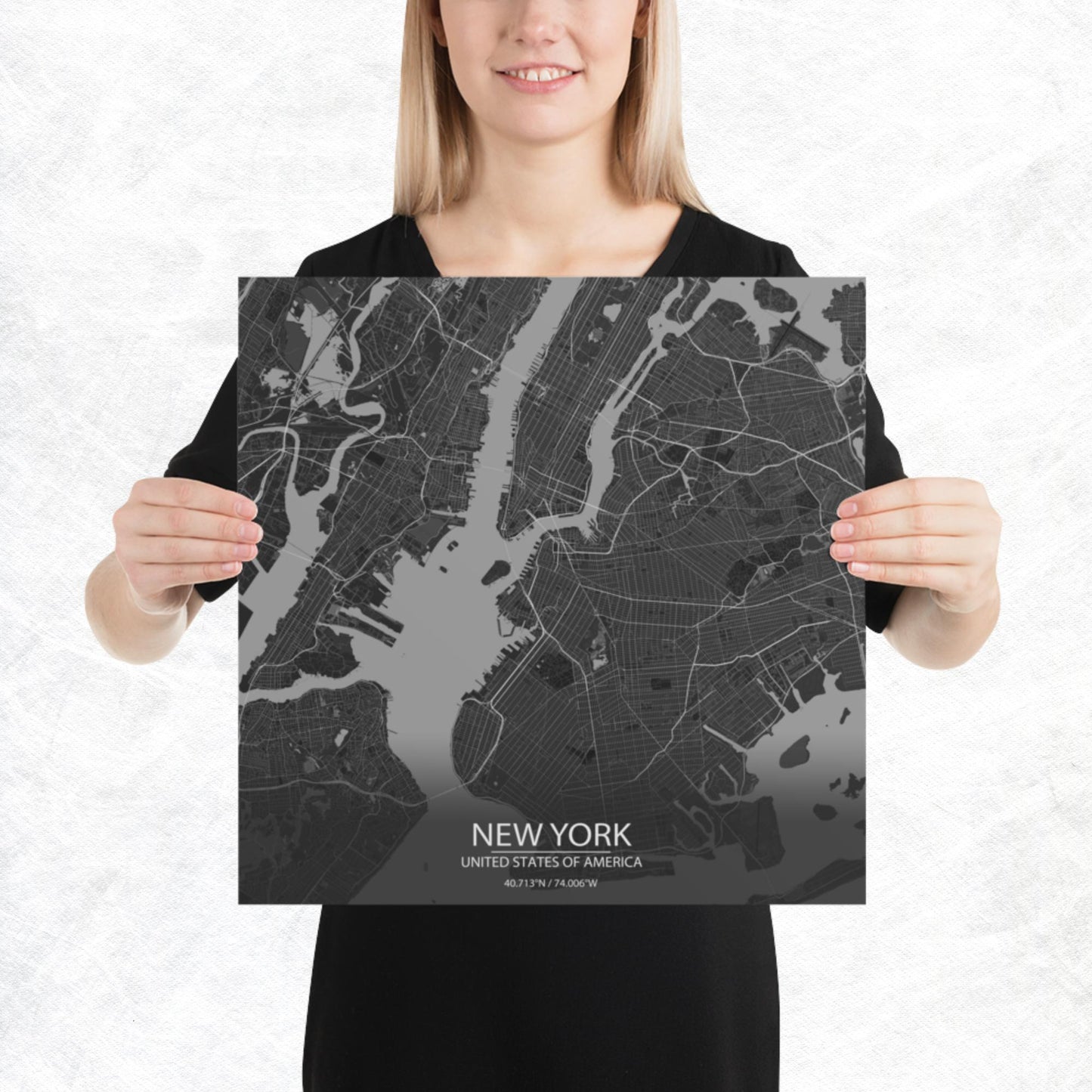 New York Dark Grey Paper Map