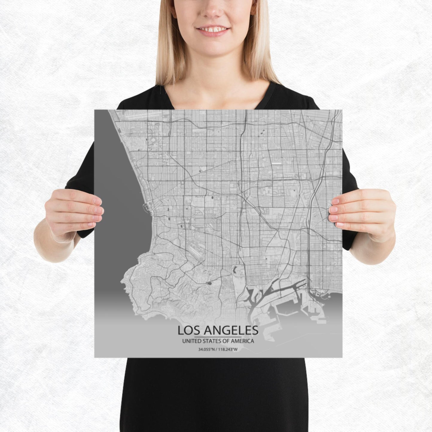 Los Angeles Light Grey Paper Map