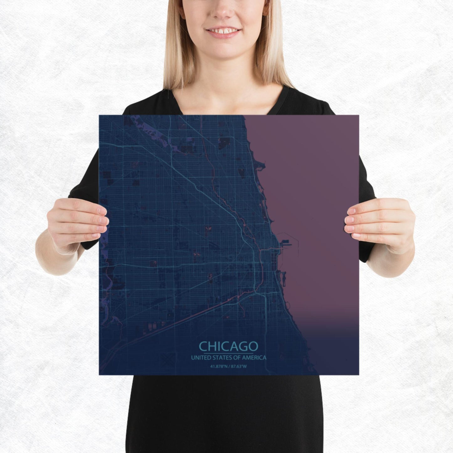 Chicago Blue and Purple Paper Map