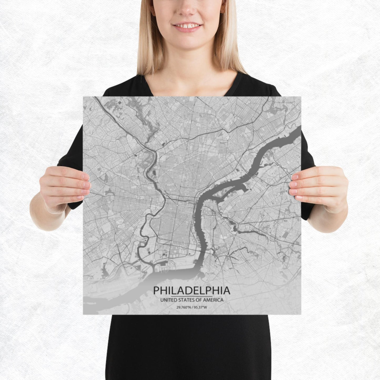 Philadelphia Light Grey Paper Map