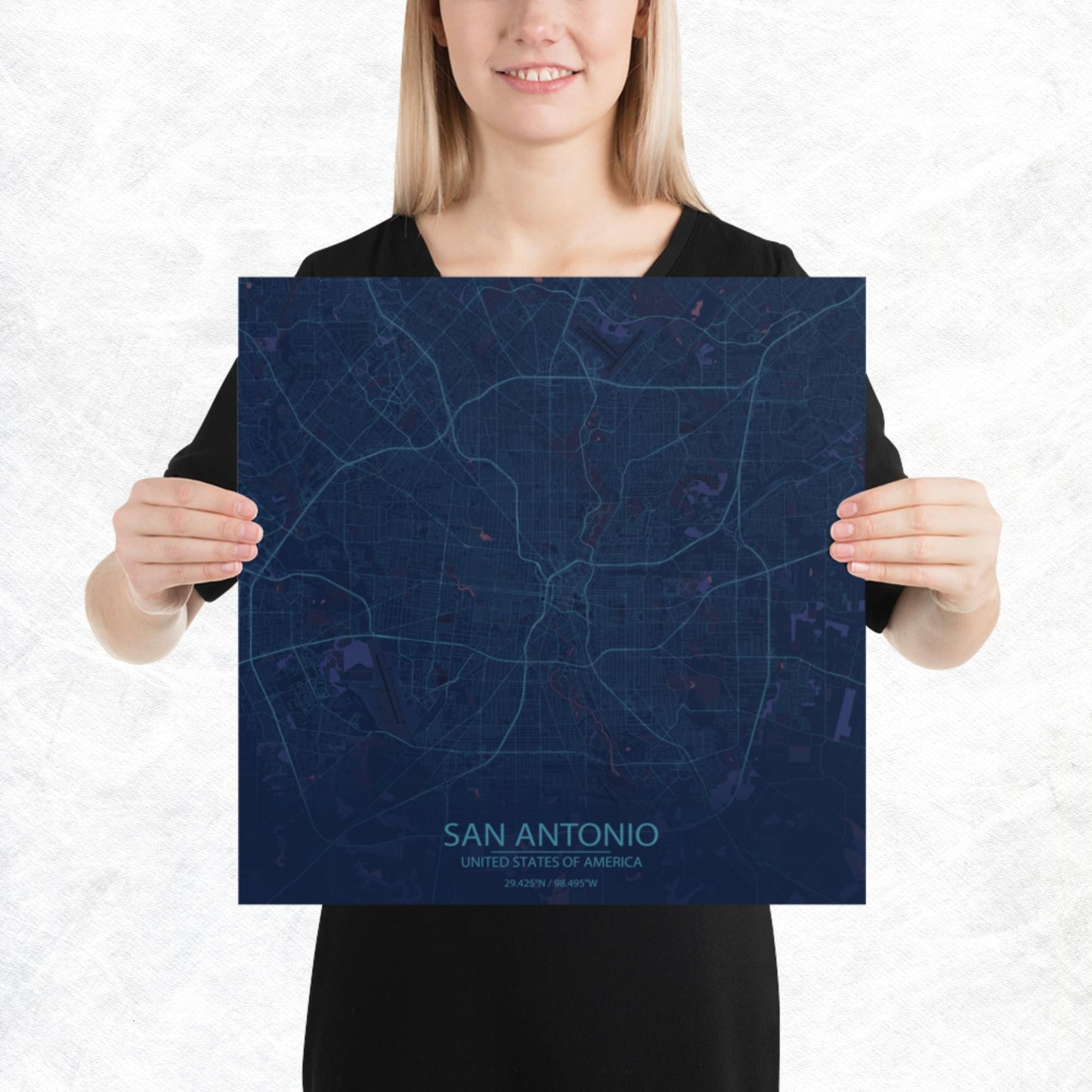 San Antonio Blue and Purple Paper Map