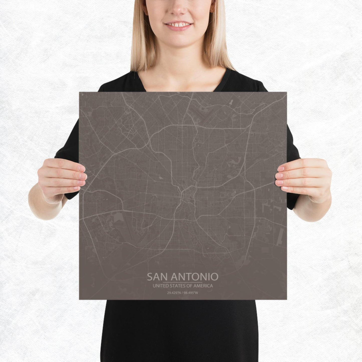 San Antonio Brown and Grey Paper Map