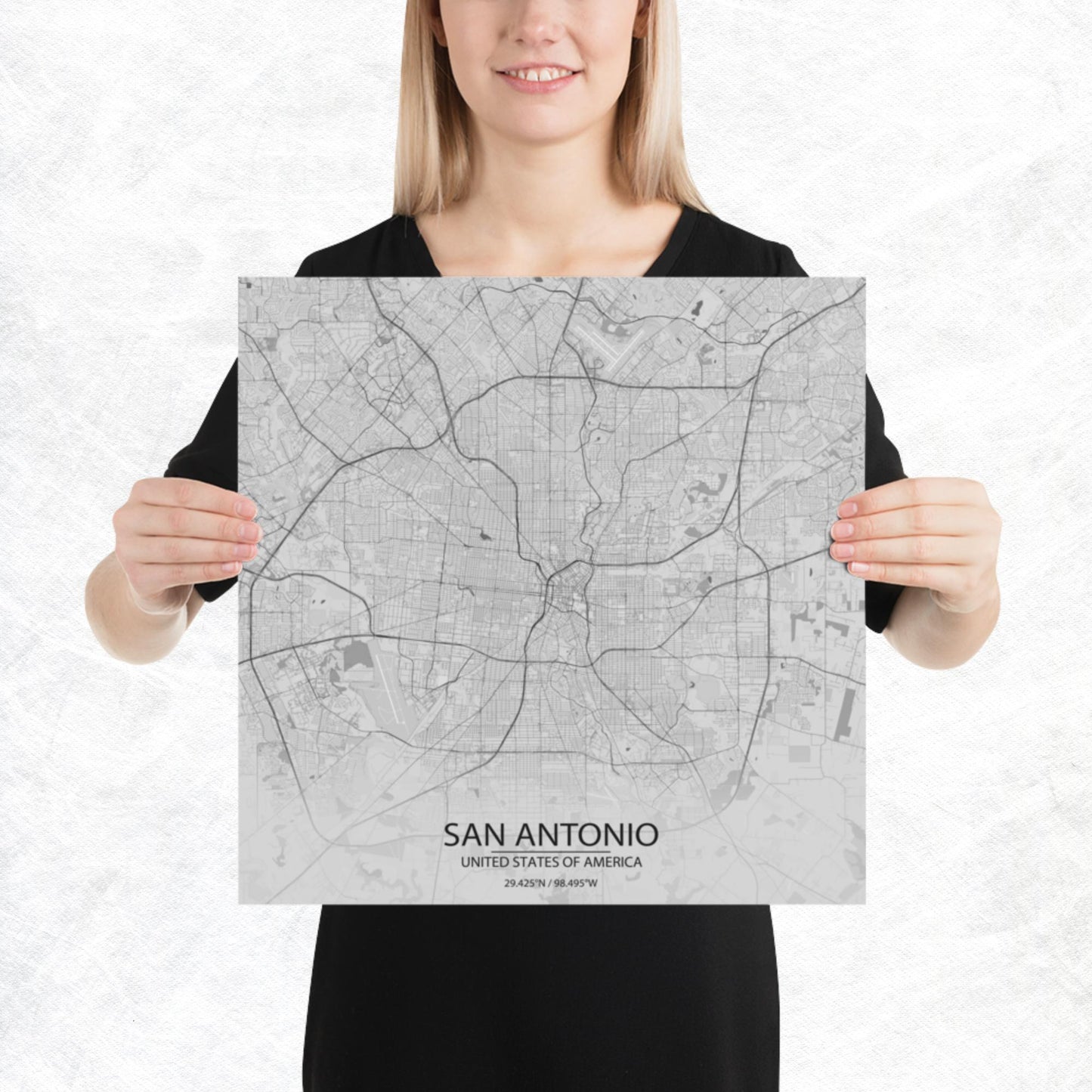 San Antonio Light Grey Paper Map