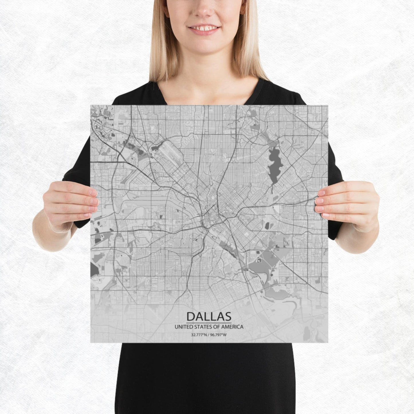 Dallas Light Grey Paper Map