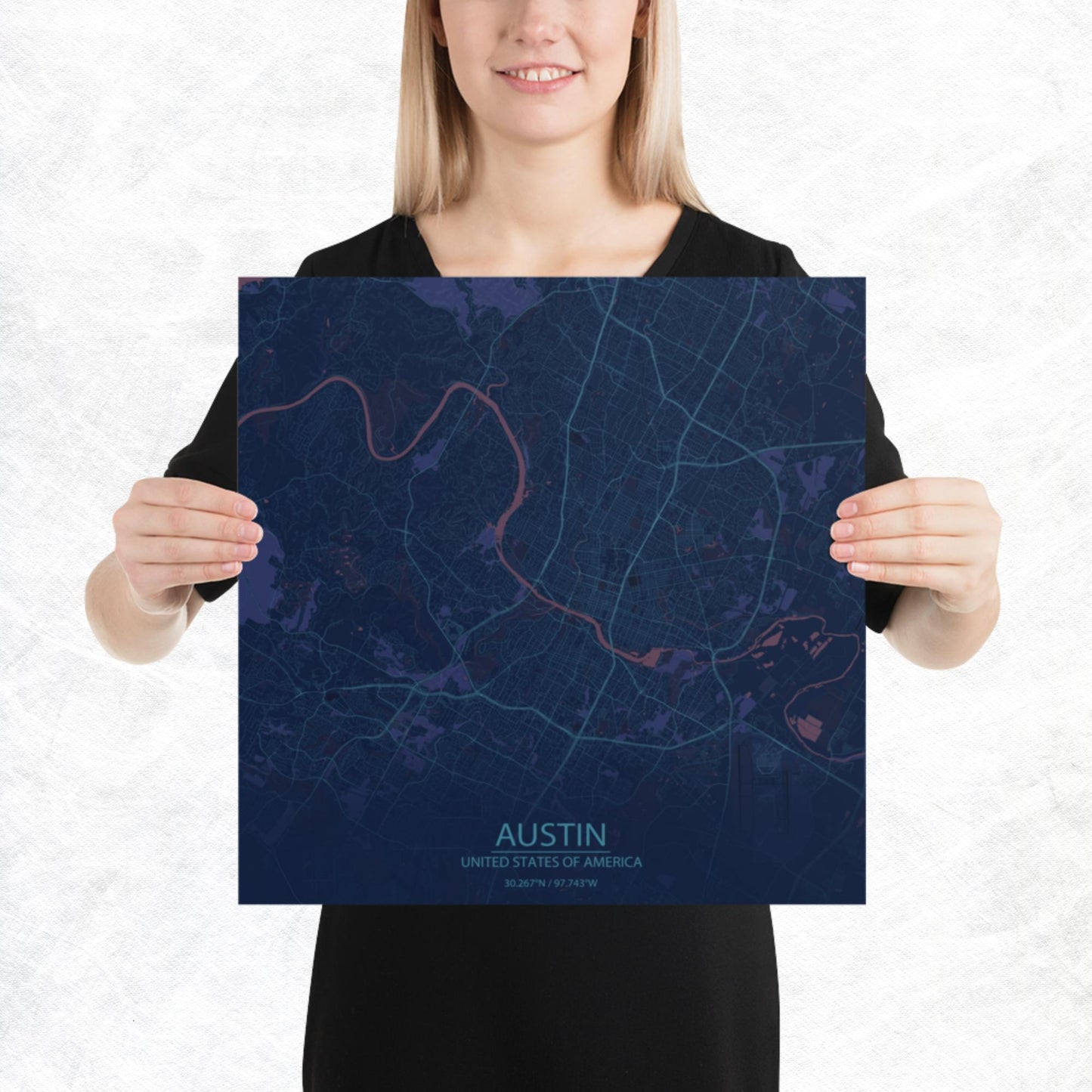 Austin Blue and Purple Paper Map